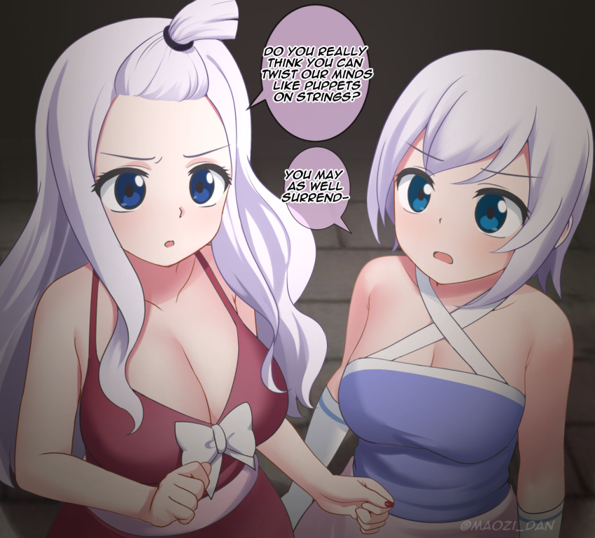 dialogue fairy_tail large_breasts lisanna_strauss long_hair maozi_dan mirajane_strauss short_hair text white_hair