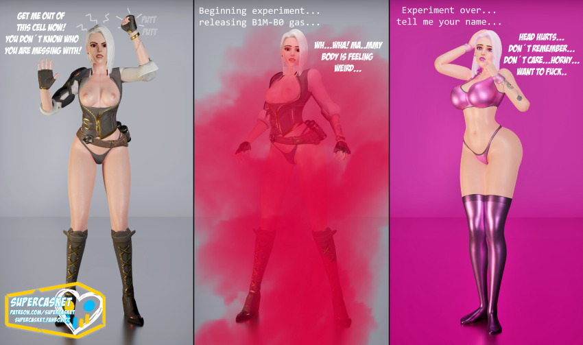 3d add ashe_(overwatch) ass_expansion before_and_after bimbofication brain_drain breast_expansion breasts female_only femsub hypnotic_gas overwatch supercasket transformation white_hair