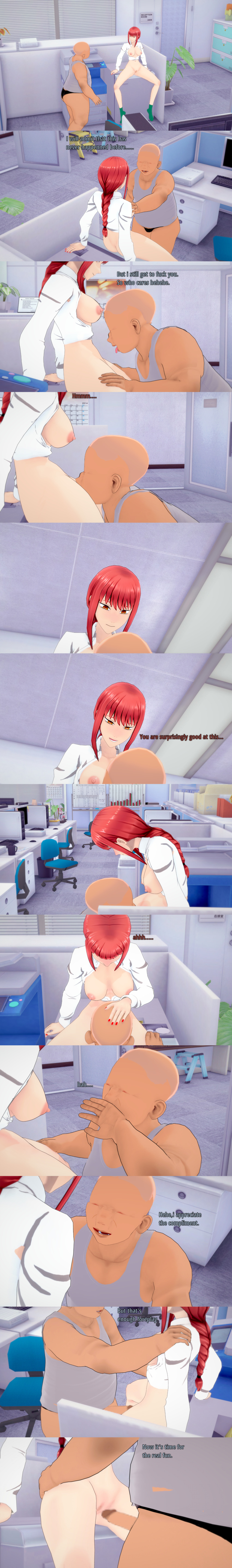 absurdres aware bald braid breasts censored chainsaw_man chubby cunnilingus dialogue english_text fat femsub makima_(chainsaw_man) maledom nipples nude penis ponytail pussy red_hair ring_eyes sugus text ugly_bastard yellow_eyes