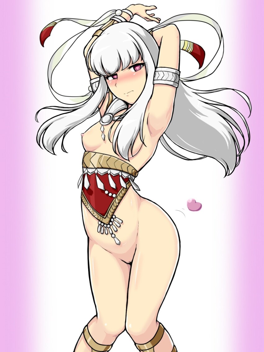 blush bottomless breasts dancer dancing expressionless female_only femsub fire_emblem fire_emblem_three_houses harem_outfit heart heart_eyes jewelry long_hair lord_daedric_(manipper) lysithea_von_ordelia manip memetsu_(umvn4442) nintendo small_breasts solo symbol_in_eyes topless white_hair
