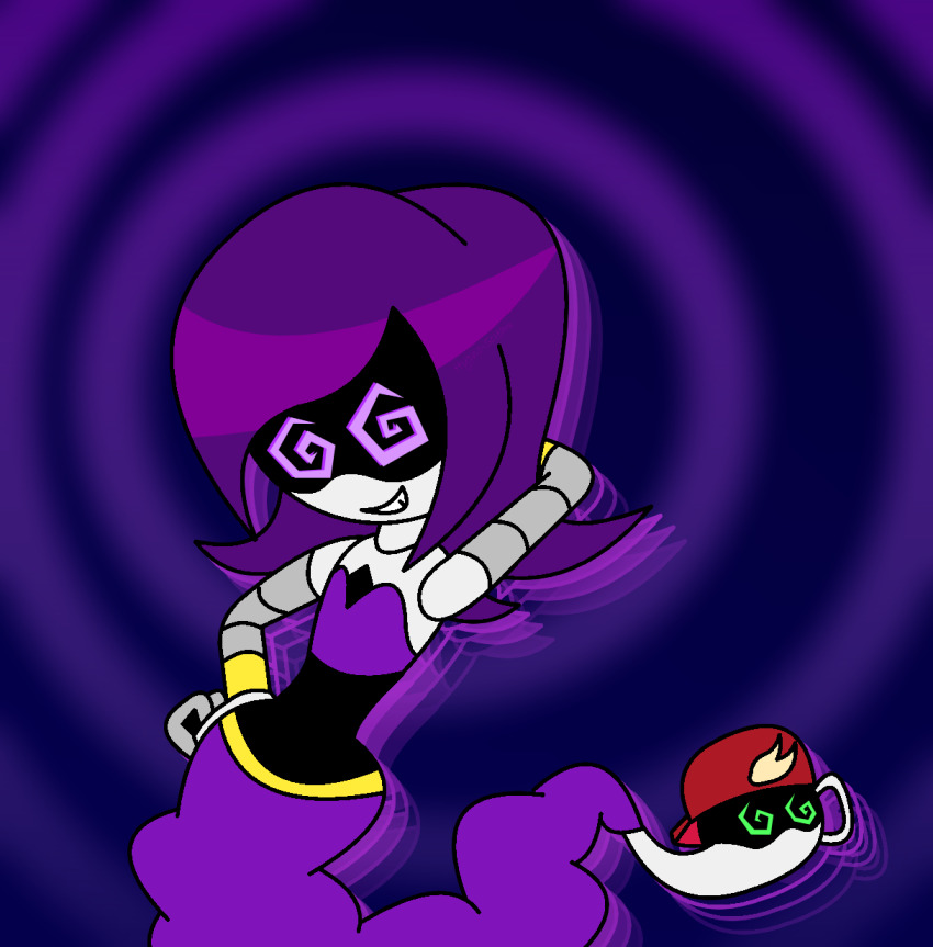 arms_above_head bare_shoulders belt bracelet crop_top femsub flat_chest genie hand_on_hip happy_trance harem_outfit hypnoscream inanimate_object looking_at_viewer malesub multiple_subs murder_drones purple_background purple_eyes purple_hair ring_background robot_girl shiny_hair smile spiral_eyes story thad_(murder_drones) transformation uzi_doorman wide_hips