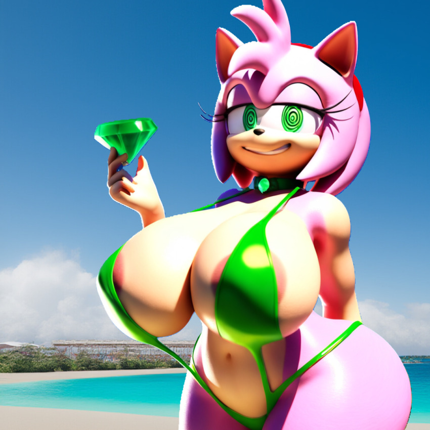 ai_art amy_rose breasts clothed clothed_exposure collar drool female_only femdom furry happy_trance hedgehog_girl huge_breasts hypnotic_accessory latex patar231 smile sonic_the_hedgehog_(series) spiral_eyes standing