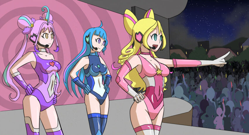 blonde_hair blue_eyes blue_hair choker cure_idol cure_kyun_kyun cure_wink earpiece femsub gloves happy_trance latex leotard long_hair multiple_girls multiple_subs mythkaz pink_hair precure purple_eyes spiral spiral_eyes symbol_in_eyes tagme tech_control twintails yellow_eyes you_and_idol_pretty_cure