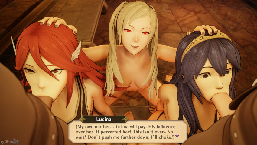 3d cordelia_(fire_emblem_awakening) dochaunt english_text fellatio femdom femsub fire_emblem fire_emblem_awakening grima_(fire_emblem_awakening) hypnotized_dom lucina maledom nintendo nude possession rape robin_(fire_emblem_awakening) text