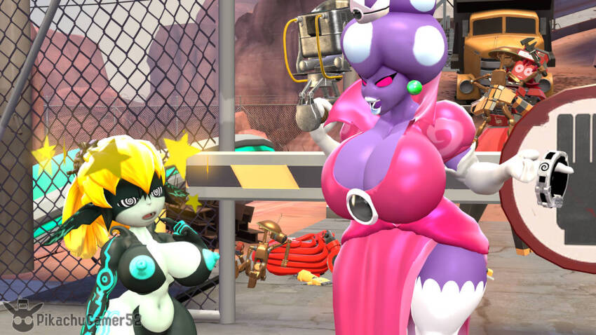 3d bare_breasts blonde_hair cleavage collar elf_ears eyelashes female_only femsub large_breasts mario_&amp;_luigi_(series) midna mushroom mushroom_girl nintendo nipples open_mouth pikachugamer52 pink_eyes princess_shroob robot shortstack source_filmmaker spiral_eyes super_mario_bros. team_fortress_2 tech_control the_legend_of_zelda thick_thighs watermark