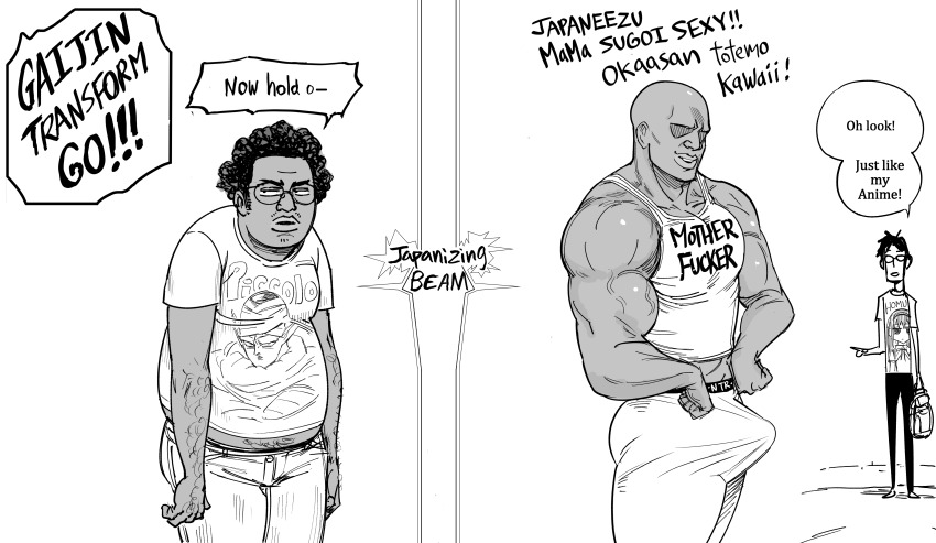 absurdres altered_common_sense assertive_sub baalbuddy bald before_and_after bugmenotencore_(manipper) dialogue dragon_ball english_text engrish erect_nipples_under_clothes erection faceless faceless_male glasses greyscale growth happy_trance homura_akemi humor hypnotic_beam jock jockification male_only malesub manip meme monochrome multiple_boys muscle_boy muscle_growth nerd netorare open_mouth original pants penis piccolo puella_magi_madoka_magica sexually_suggestive shirt simple_background smile speech_bubble tank_top text thighs transformation white_background