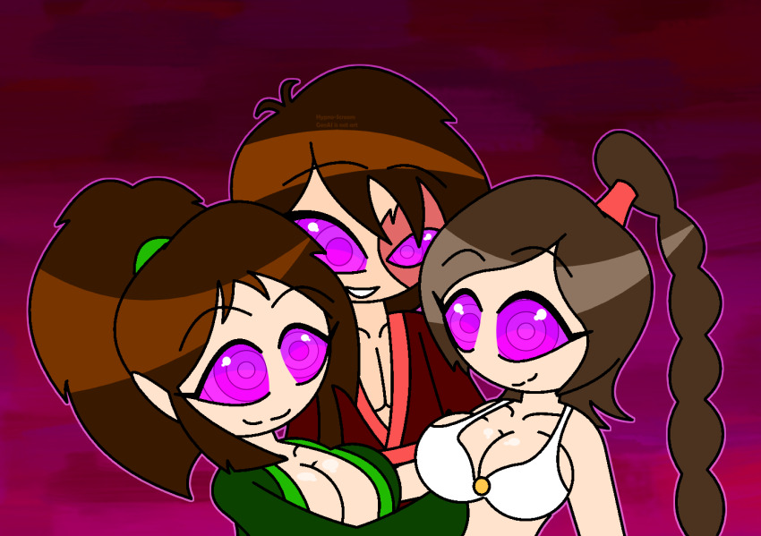 aged_up ahoge ambiguous_pov avatar_the_last_airbender bare_shoulders bikini braid brown_hair cleavage collarbone eyebrows_visible_through_hair femsub happy_trance harem hug hypnoscream jin kimono large_breasts looking_at_viewer malesub open_clothes pink_eyes ponytail ring_eyes scar shiny_hair shiny_skin short_hair simple_background smile sub_on_sub ty_lee zuko