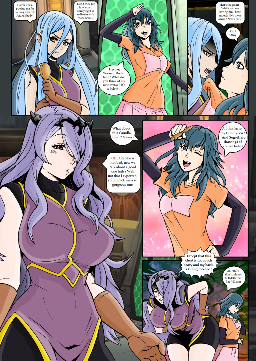 alternate_costume androgynous_dom angry azura blue_hair blush body_swap breasts brown_eyes byleth_eisner camilla_(fire_emblem_fates) comic dialogue english_text femsub fire_emblem fire_emblem_fates fire_emblem_three_houses gloves green_eyes green_hair hair_covering_one_eye happy_trance holding_breasts large_breasts long_hair maledom multiple_girls multiple_subs myriarock nintendo non-binary non-binary_dom one_eye_open original possession princess purple_hair pyro000 rock_(myriarock) saluting speech_bubble sugoihero sweat text thick_thighs thighs transformation unhappy_trance warren_(pyro000) wink yellow_eyes