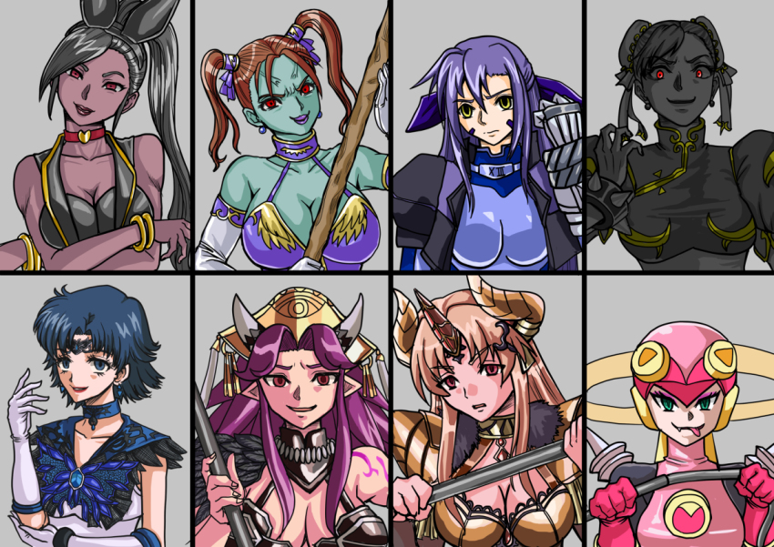 alternate_color_scheme alternate_costume alternate_hair_color angela_(mana) bare_shoulders black_hair blue_eyes blue_hair blue_skin bracelet breasts brown_hair bunny_ears bunny_girl bunnysuit capcom choker chun-li cleavage corruption crossover dragon_quest_(series) dragon_quest_viii dragon_quest_xi elf_ears evil_smile expressionless eyeshadow femsub ginga_nakajima gloves green_eyes grey_hair grey_skin hair_ribbon happy_trance heart helmet horns jade_(dragon_quest_xi) jessica_albert large_breasts lipstick long_hair looking_at_viewer lotta magical_girl_lyrical_nanoha makeup megaman_(series) multiple_girls multiple_subs orange_hair pink_skin ponytail possession purple_hair purple_lipstick purple_skin red_eyes red_lipstick red_skin rhapthorne ribbon riesz_(mana) roll.exe sailor_mercury sailor_moon_(series) short_hair smile square_enix staff street_fighter tongue tongue_out trials_of_mana twintails unhappy_trance weapon whip yellow_eyes