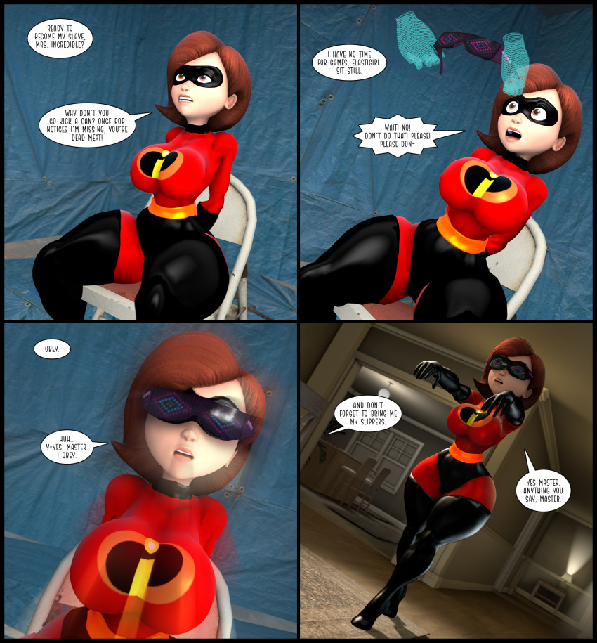 dialogue elastigirl femsub glasses helen_parr hypnoshades hypnotic_accessory large_breasts nintendo splatoon sunglasses tech_control text the_incredibles zombie_walk zonkypones