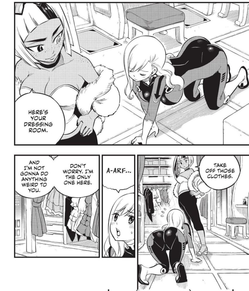 edens_zero femdom femsub long_hair maledom monochrome pet_play rebecca_bluegarden screenshot side_ponytail tagme translated