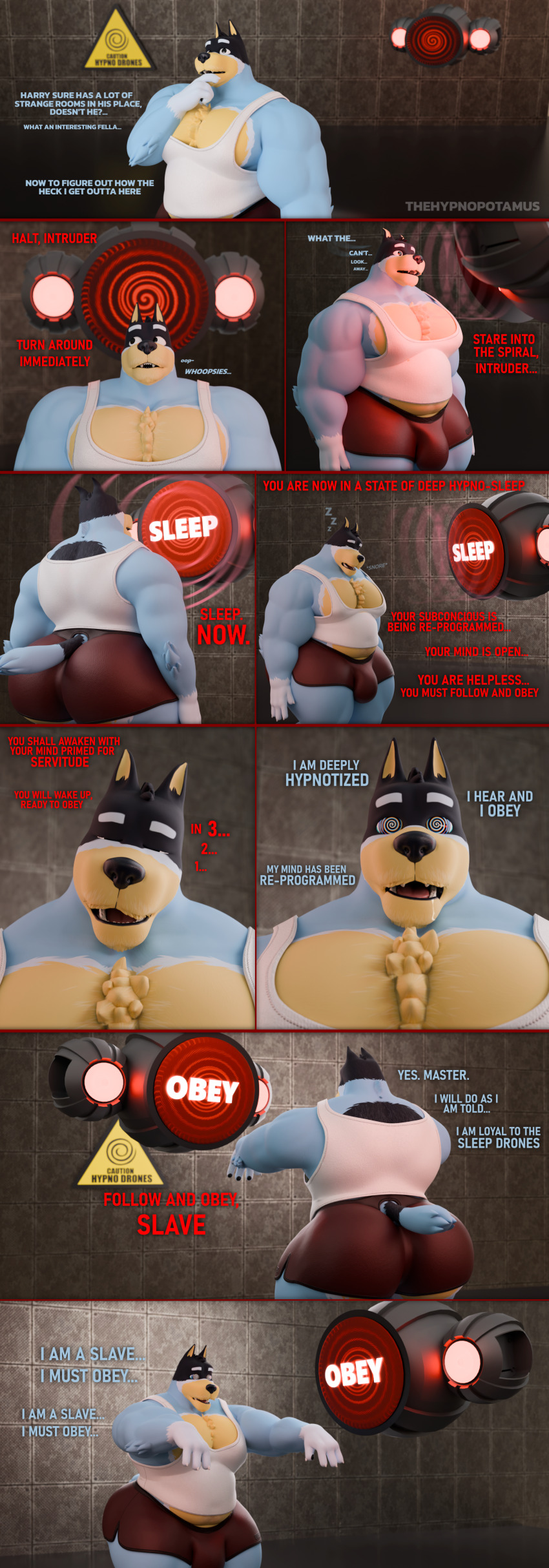 3d bandit_heeler bluey bulge comic dog_boy furry male_only malesub sleep_command sleeping spiral_eyes tech_control thehypnopotamus zombie_walk