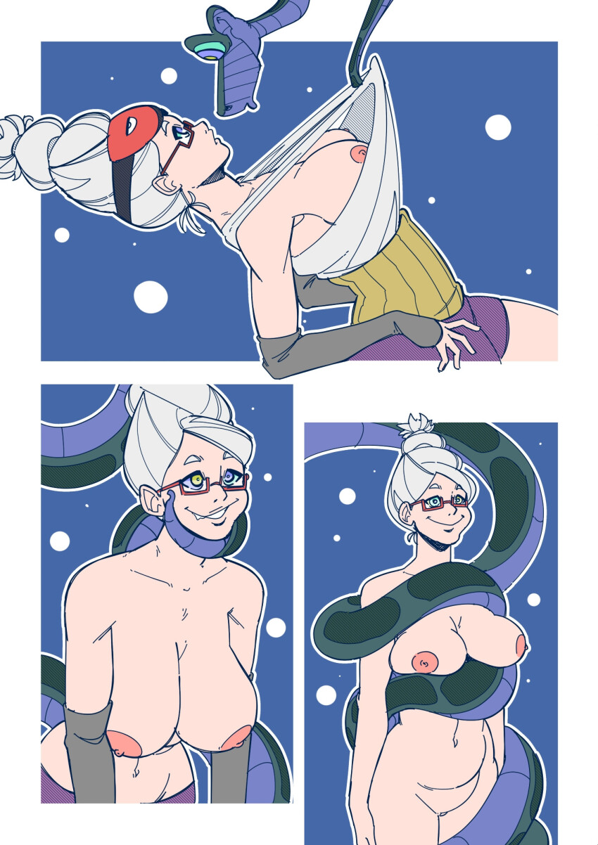 border breast_fondling coils collarbone comic corset dandadan disney drool efalabrino eye_mask femsub fingerless_gloves glasses gloves happy_trance kaa kaa_eyes large_breasts leaning_forward legs long_hair navel nipples nude pussy restrained seiko_ayase sequence shirt_pull shorts smile standing the_jungle_book tied_hair topless white_hair