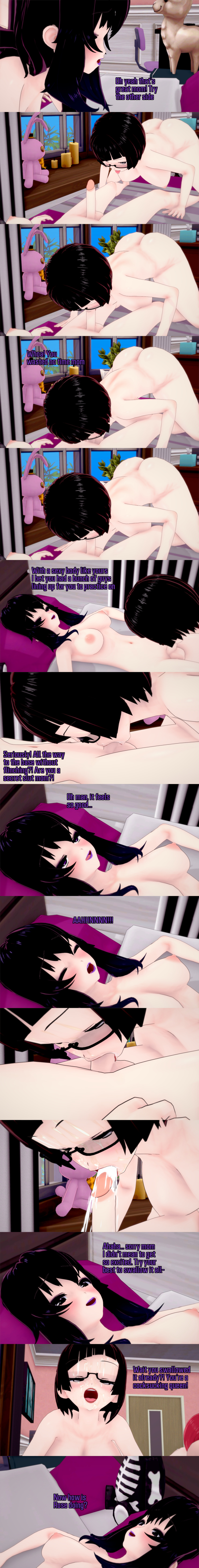 absurdres black_hair breasts closed_eyes cum cum_in_mouth cum_on_face dialogue elise_(ophelia's_dollhouse) empty_eyes english_text expressionless fellatio female_only femdom femsub futanari glasses grey_eyes incest long_hair milf mother_and_daughter multiple_girls nipples nude ophelia's_dollhouse ophelia_(ophelia's_dollhouse) oral orgasm penis purple_eyes short_hair text zenin1