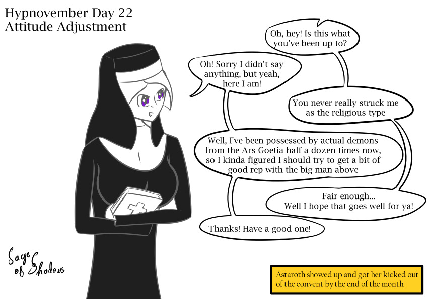 dialogue eve_(poppetkisses) femsub humor hypnovember nun original sage_of_shadows text