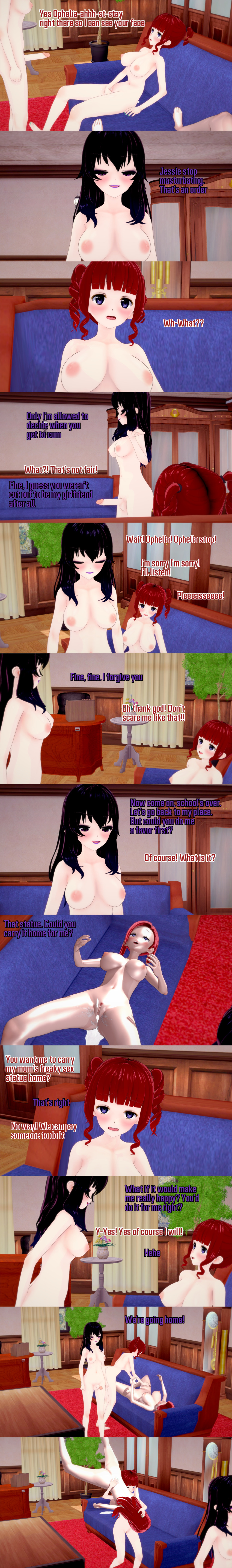 absurdres black_hair blue_eyes breasts closed_eyes cum cum_in_pussy dialogue english_text female_only femdom femsub futanari jessica_(ophelia's_dollhouse) long_hair milf mother_and_daughter multiple_girls multiple_subs nipples nude ophelia's_dollhouse ophelia_(ophelia's_dollhouse) penis purple_eyes red_hair statue text zenin1