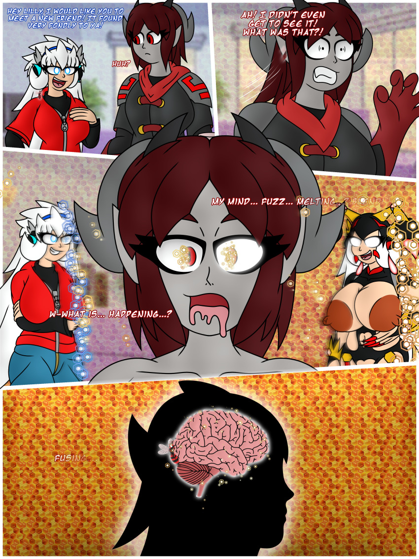 alien_girl antenna arthena_phoenix(exkaizuhan) brain brain_injection comic demon_futa demon_girl drone drool exkaizuhan female_only femdom femsub fusion futanari futasub horns lilith_gremory_(lillygremory) original parasite succubus text transformation whitewash_eyes