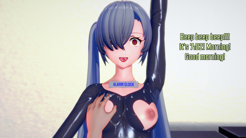 3d 8x9wo blue_hair bodysuit covered_with_cum drool female_only femsub groping happy_trance human_furniture inanimate_object koikatsu! long_hair original red_eyes robotization sequence symbol_in_eyes tech_control text translated