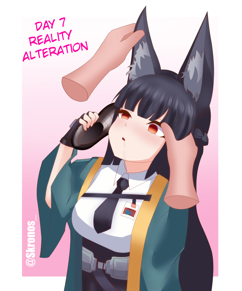 absurdres confused drool femsub hand_on_head hoshimi_miyabi hypnovember kronobas28 phantom_hand simple_background zenless_zone_zero