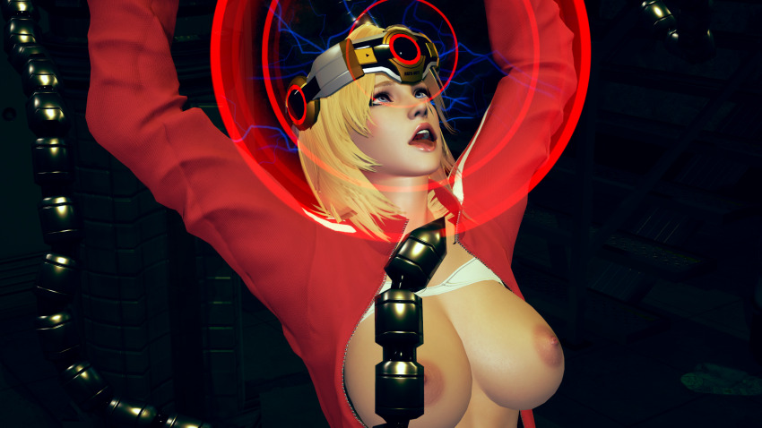 3d arms_above_head blonde_hair blue_eyes clothed_exposure corruption dead_or_alive electricity empty_eyes eye_roll female_only femsub headband honey_select_2 large_breasts long_hair nipples open_mouth orgasm restrained sweat tank_top tech_control tina_armstrong topless user5928