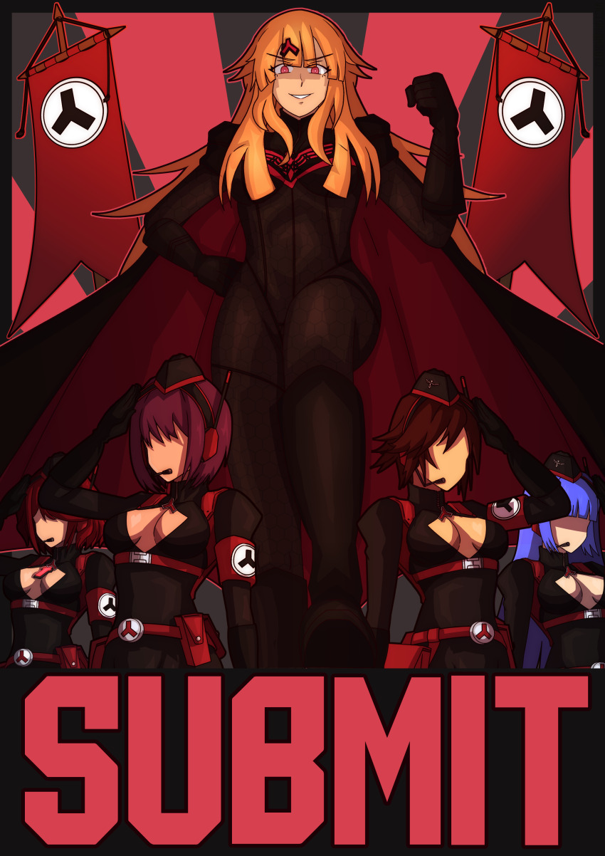 absurdres antenna arm_bands asuka_kazama athena_asamiya bangs belt blonde_hair blue_hair bodysuit boots brown_eyes cape cleavage empty_eyes evil_smile faceless female_only femdom femsub gloves hair_ornament hat headphones king_of_fighters kula_diamond long_hair looking_at_viewer microphone multiple_girls multiple_subs nazi nintendo original pyra_(xenoblade) red_eyes saluting short_hair smile straight-cut_bangs tekken text very_long_hair victoriamikoto xenoblade_chronicles xenoblade_chronicles_2 zz_valkyries_(exil)