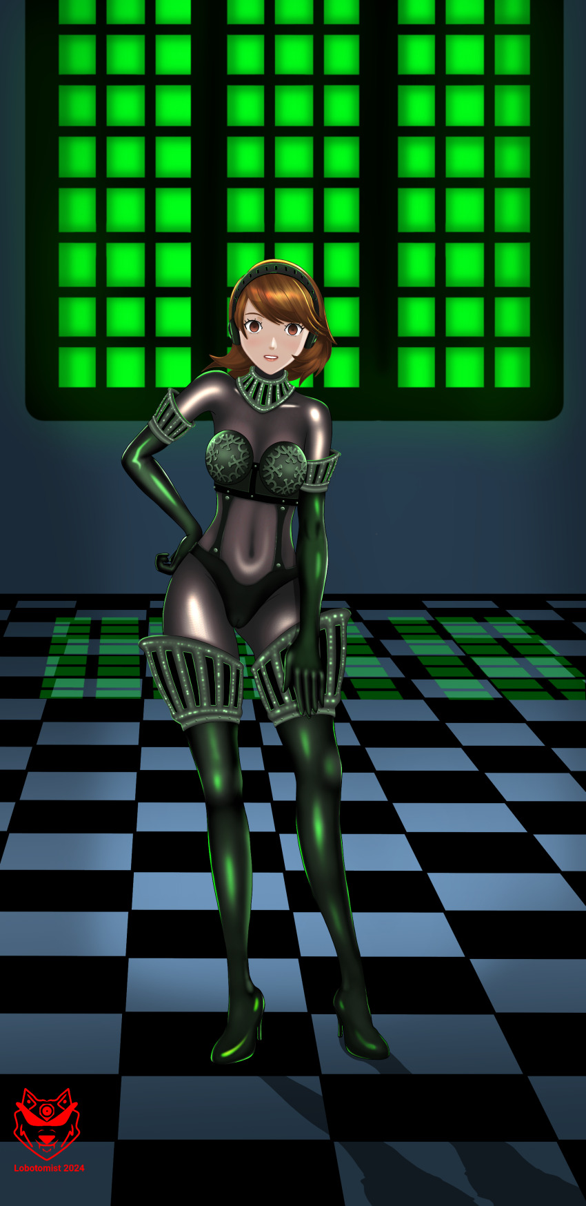 armor brown_eyes brown_hair cameltoe empty_eyes enemy_conversion femsub headphones high_heels latex lobotomist persona_(series) persona_3 posing possession shadow_(persona) tagme thigh_boots yukari_takeba