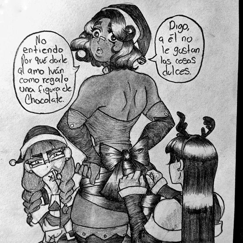 ass_focus christmas dogboy_187 dollification female_only gift glasses jocelyn_(dogboy187) latina michaela_(dogboy187) milena_(dogboy187) mutt_(dogboy187) original spanish spanish_text text traditional translation_request unaware