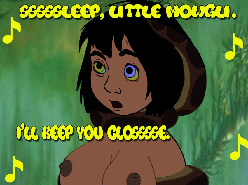 aged_up breasts coils dazed disney femsub genderswap hypnotic_eyes kaa kaa_eyes large_breasts maledom mowgli nude singing sleep_command sleepy snake text the_jungle_book topless waqqed_(manipper)