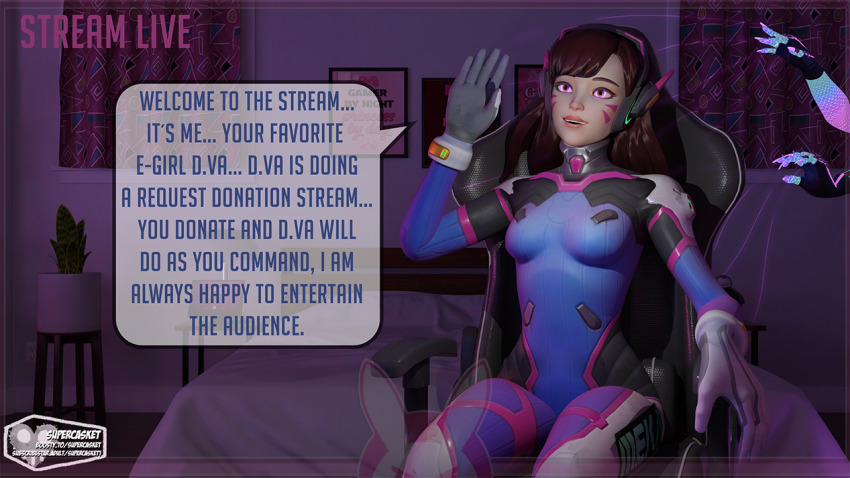 3d blender bodysuit d.va glowing_eyes happy_trance overwatch puppet sombra_(overwatch) supercasket text