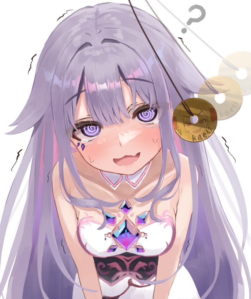 absurdres bare_shoulders bijou_koseki blonde_hair blush clothed coin collarbone confused dress evil_smile eyebrows_visible_through_hair female_only femdom femsub hololive hololive_english hololive_indonesia kaela_kovalskia lucien_000298 multicolored_hair multiple_girls open_mouth pendulum purple_eyes red_eyes reflection simple_background smile spiral_eyes sweat symbol_in_eyes tears trembling very_long_hair virtual_youtuber white_background yuri
