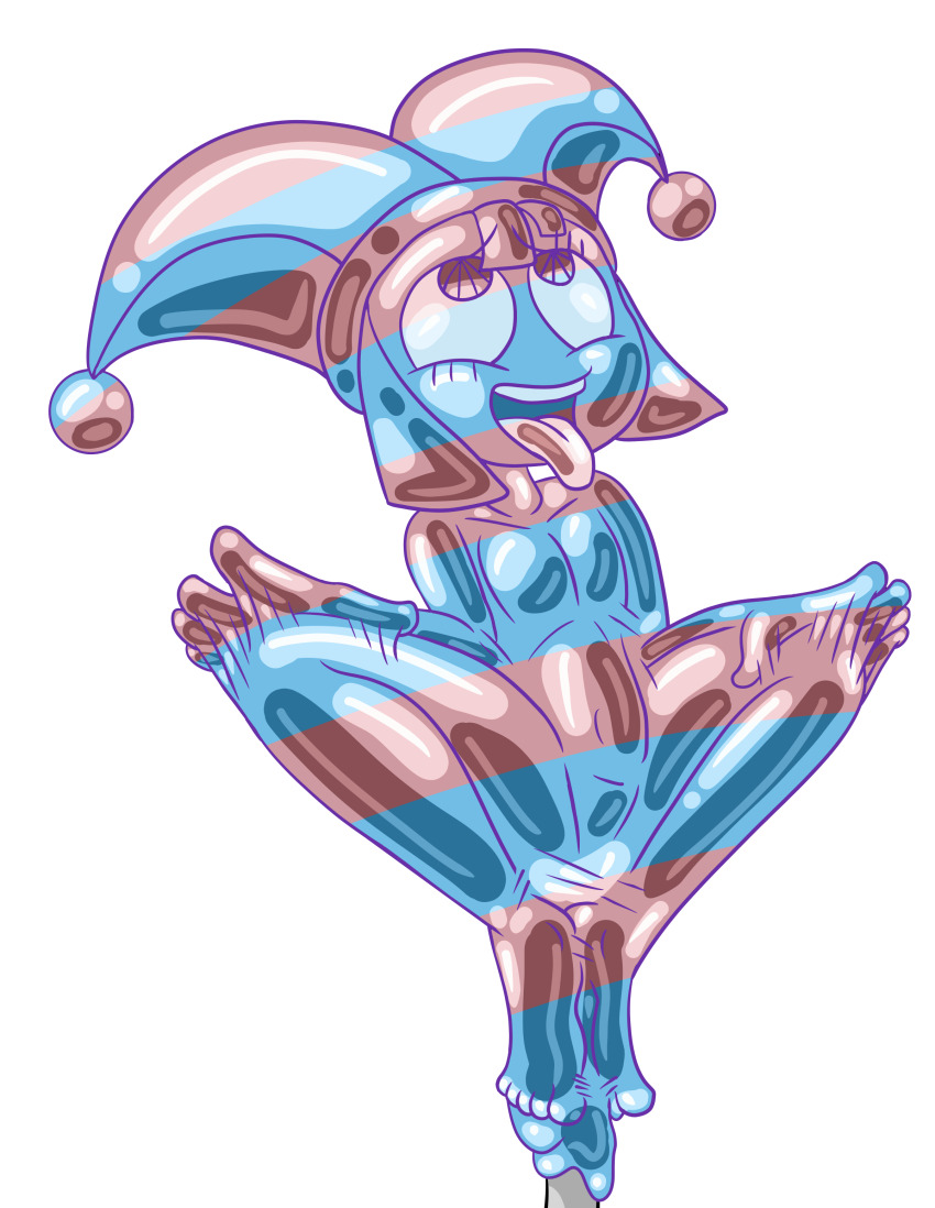 absurdres ahegao collarbone eyelashes female_only femsub happy_trance happysack hat jester pomni protoybonnie simple_background solo spread_legs squatting the_amazing_digital_circus tongue tongue_out transparent_background