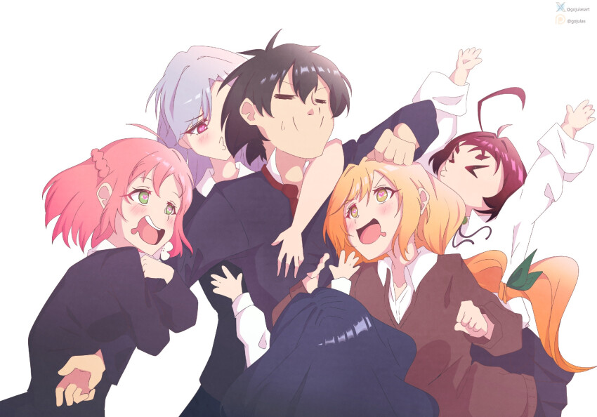 ahoge arms_above_head black_hair blowing_kiss blush character_request closed_eyes copyright_request drool eyebrows_visible_through_hair femsub flower_in_hair gojulas green_eyes grey_hair hakari_hanazono hand_on_head harem heart_eyes hug hypnovember karane_inda kiss_zombie kusuri_yakuzen long_hair maledom multiple_girls nano_eiai necklace open_mouth orange_hair pink_eyes pink_hair ponytail red_hair rentarou_aijou ribbon shirt shizuka_yoshimoto short_hair size_difference skirt small_breasts sweat sweater t-shirt the_100_girlfriends_who_really,_really,_really,_really,_really_love_you tie yellow_eyes