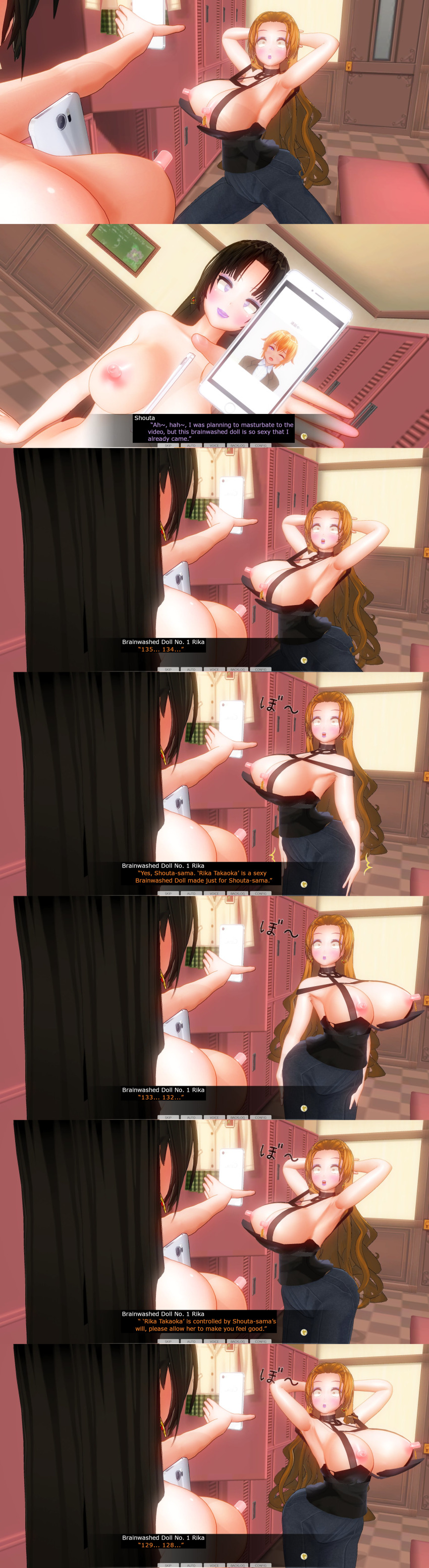 absurdres black_hair breasts brown_hair custom_maid_3d_2 dancing expressionless femsub huge_breasts izumi_(made_to_order) kamen_writer_mc long_hair nipples rika_(made_to_order)