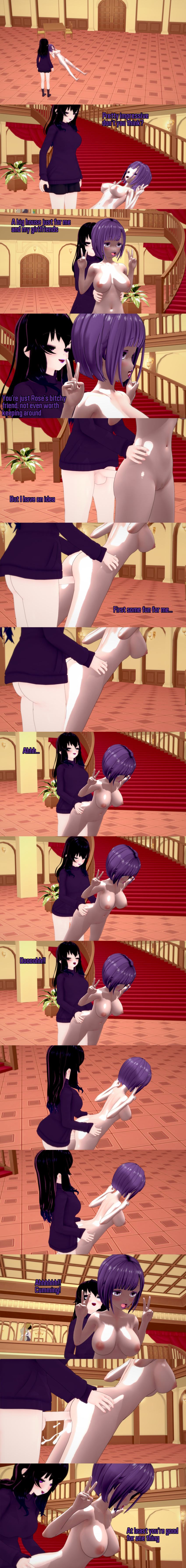 absurdres black_hair breasts clothed cum cum_in_pussy dialogue double_v english_text femdom femsub futanari lia_(ophelia's_dollhouse) long_hair multiple_girls nipples nude ophelia's_dollhouse ophelia_(ophelia's_dollhouse) orgasm penis purple_eyes purple_hair sex short_hair statue text v vaginal zenin1