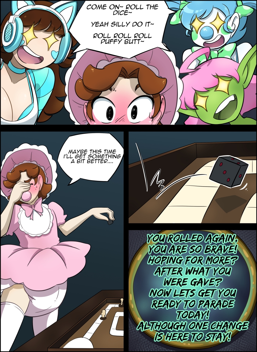 bib blue_hair bonnet brown_hair clown_girl comic diaper dress elf_ears goblin green_skin kobi94 long_hair pacifier pink_hair poem poofy_diaper short_hair shortstack speech_bubble text twintails