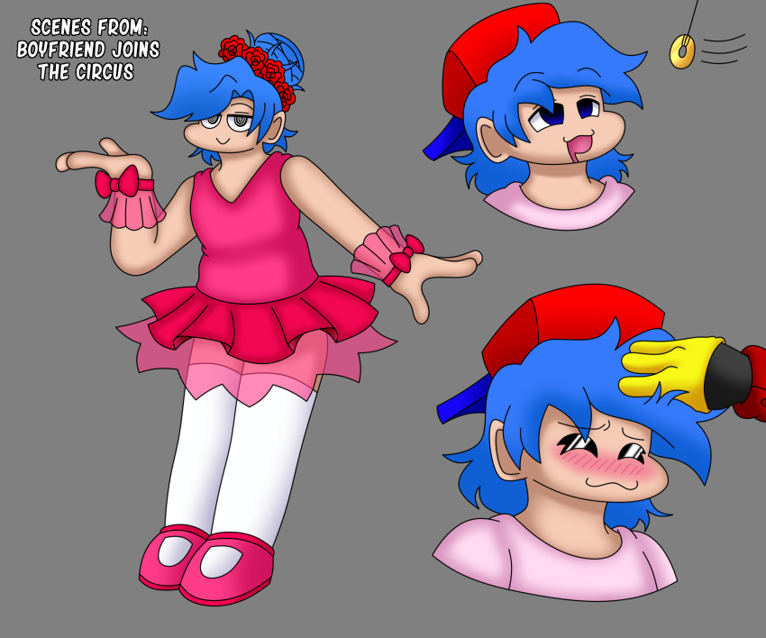 ballerina blue_eyes blue_hair boyfriend_(friday_night_funkin&#039;) coin crossdressing drool empty_eyes friday_night_funkin&#039; gothiccat male_only malesub pendulum petting smile spiral_eyes