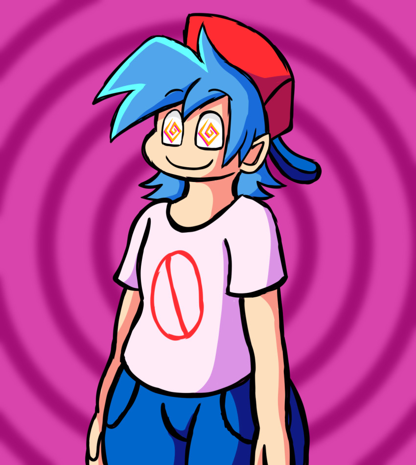 blue_hair boyfriend_(friday_night_funkin&#039;) dazed femboy friday_night_funkin&#039; gothiccat happy_trance male_only malesub smile spiral_eyes standing thighs