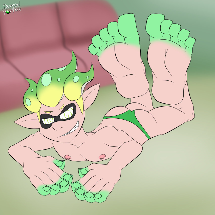 ass barefoot domedvortex feet femboy foot_focus happy_trance inkling inkling_boy looking_at_viewer male_only malesub nintendo nipples original panties posing smile solo spiral_eyes splatoon topless underwear zappi_(domedvortex)