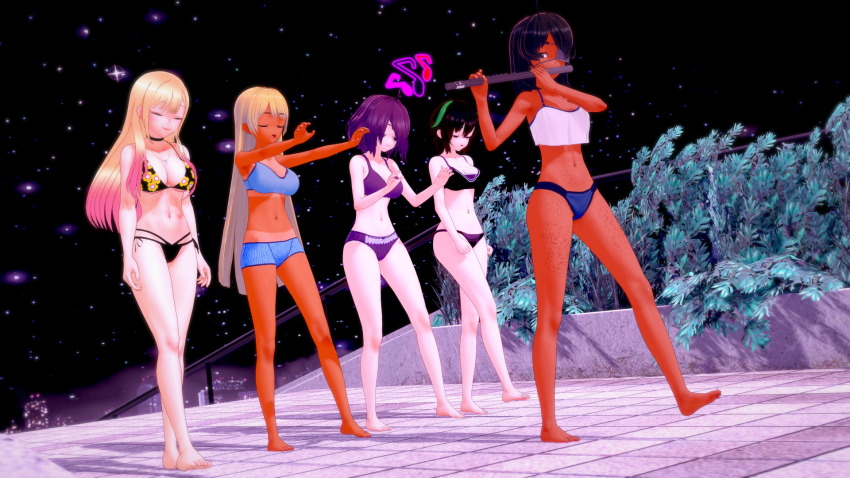 3d alice_jolina_(limrogers) ashley_vesper_(limrogers) bare_legs bare_shoulders barefoot bernadetta_von_varley bikini black_hair blonde_hair bra closed_eyes dark_skin eyepatch feet flute freckles happy_trance harem hypnotic_music hypnotized_walking kacey_wesley_(limrogers) kheyali_dilanne_(limrogers) koikatsu! large_breasts legs limrogers long_hair marin_kitagawa midriff multiple_girls multiple_subs music my_dress-up_darling night original outdoors panties pied_piper purple_hair short_hair sleeping sleepwalking smile snoring tan_lines tan_skin tomboy underwear zombie_walk