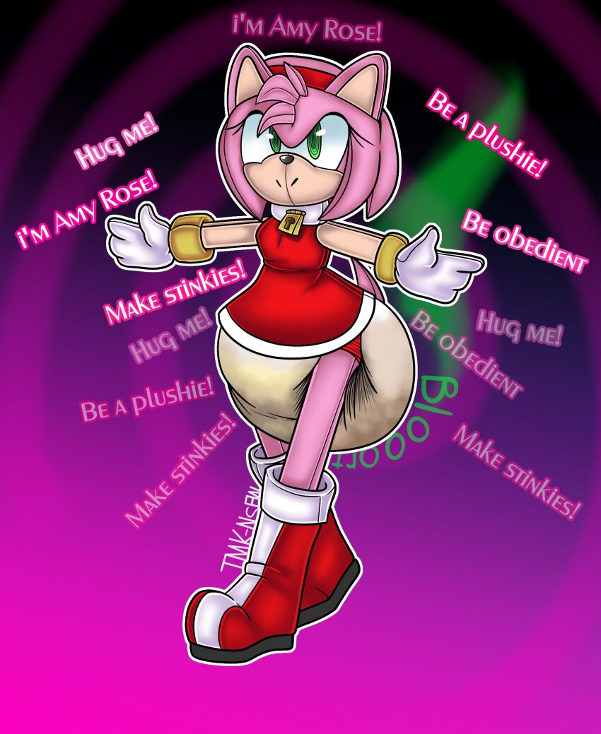 absurdres ahegao altered_common_sense alternate_costume amy_rose animal_ears bodysuit clothed collar corruption diaper empty_eyes expressionless eyelashes female_only femsub furry gloves happy_trance hedgehog_girl lucy-pamps plushification scat sonic_the_hedgehog_(series)