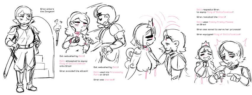 ahoge armor blush bracelet charm_(spell) chubby closed_eyes collar doll doll_joints dollification edith_is_dead eyebrows_visible_through_hair female_only femdom femsub gameplay_mechanics glowing_eyes hand_on_another&#039;s_cheek happy_trance headdress heavy_eyelids huge_breasts hypnotic_accessory hypnotized_hypnotist large_breasts leaning_forward milking multiple_doms multiple_methods_of_hypnosis navel nipples nude open_mouth original pink_eyes ring sequence short_hair shoulder_pads simple_background smile sword text transfem transformation transgender_identity weak_resistance white_background wind-up_key yuri