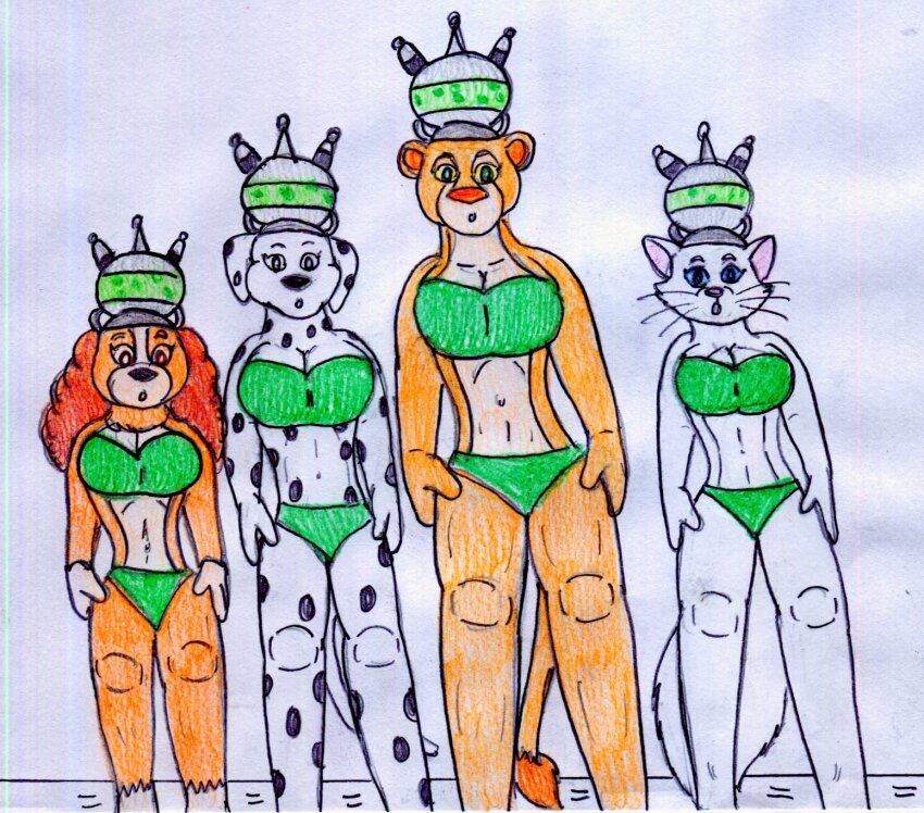 101_dalmatians animal_ears aristocats bikini bikini_bottom bikini_top bra breasts cat cat_ears cat_girl cat_tail cleavage clothed crossover disney dog dog_ears dog_girl duchess_(aristocats) expressionless female_only femsub furry helmet hypnotic_accessory jimmy_neutron_(series) jose-ramiro lady lady_and_the_tramp lion_girl milf multiple_girls multiple_subs nala open_mouth panties perdita_(101_dalmatians) size_difference standing standing_at_attention tail tech_control the_lion_king traditional underwear white_background yolkian