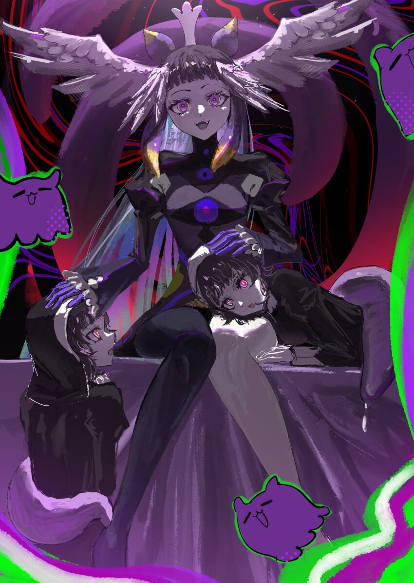 ambiguous_pov androgynous_sub aura black_hair breasts character_request corruption eldritch femdom femsub floating glowing_eyes hand_on_head harem hololive hololive_english kyoraku_(kyouraku22) long_hair looking_at_viewer lying multiple_girls multiple_subs ninomae_ina'nis open_mouth pov pov_sub purple_eyes red_eyes short_hair sitting sitting_on_lap smile tagme tentacles very_long_hair wings