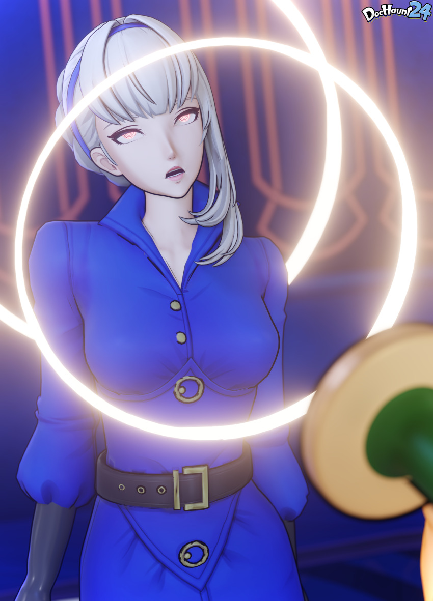 3d clothed coat collarbone crossover dochaunt eye_roll faceless_male femsub hairband hypno_beam hypnotic_gun jimmy_neutron_(series) merope_(persona) open_mouth persona_(series) persona_5 persona_5_the_phantom_x silver_hair spiral_eyes swaying tech_control watermark