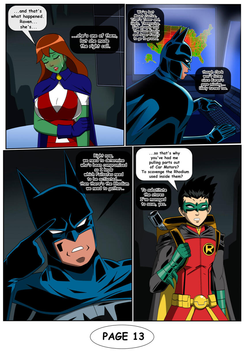 batman batman_(series) comic dc_comics dialogue dlobo777 english_text green_skin long_hair miss_martian red_hair robin text vampire young_justice