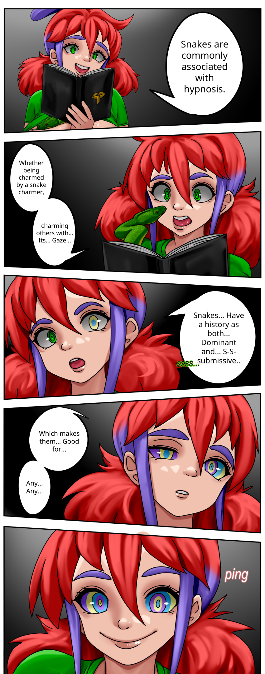 comic female_only femsub green_eyes kaa_eyes multicolored_hair naomi_(penken) original purple_hair red_hair ring_eyes sixmi34 snake