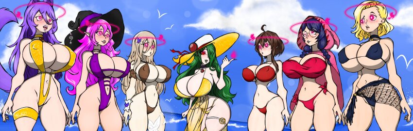 absurdres accord_(accord) ahoge animal_ears aponia_(honkai_impact_3rd) bakemonogatari beach black_hair blonde_hair blush breasts brown_hair choker cleavage cloak confused control_indicator drool earrings elf elf_ears erect_nipples erect_nipples_under_clothes ereme_(bobbette) expressionless eye_roll eyeshadow female_only femdom femsub floofy_(bluesfloofy) fox_ears fox_girl fox_tail garter glowing_eyes green_hair green_lipstick hair_clips hair_ornament happy_trance haru_(yakai) hat honkai_impact_3rd huge_breasts hypnotic_magic lipstick long_hair magic milestone_celebration multiple_girls multiple_subs nail_polish navel open_mouth original orphan2 outdoors pink_hair purple_hair purple_lipstick short_hair sling_bikini smile standing standing_at_attention swimsuit tail tsubasa_hanekawa twintails veronica_nightingale_(majinsfw) witch witch_hat