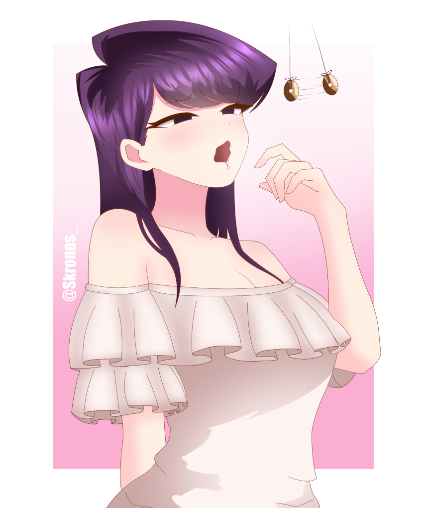 absurdres ahegao bare_shoulders drool komi_can&#039;t_communicate komi_shouko kronobas28 open_mouth pendulum simple_background sleepy tongue tongue_out