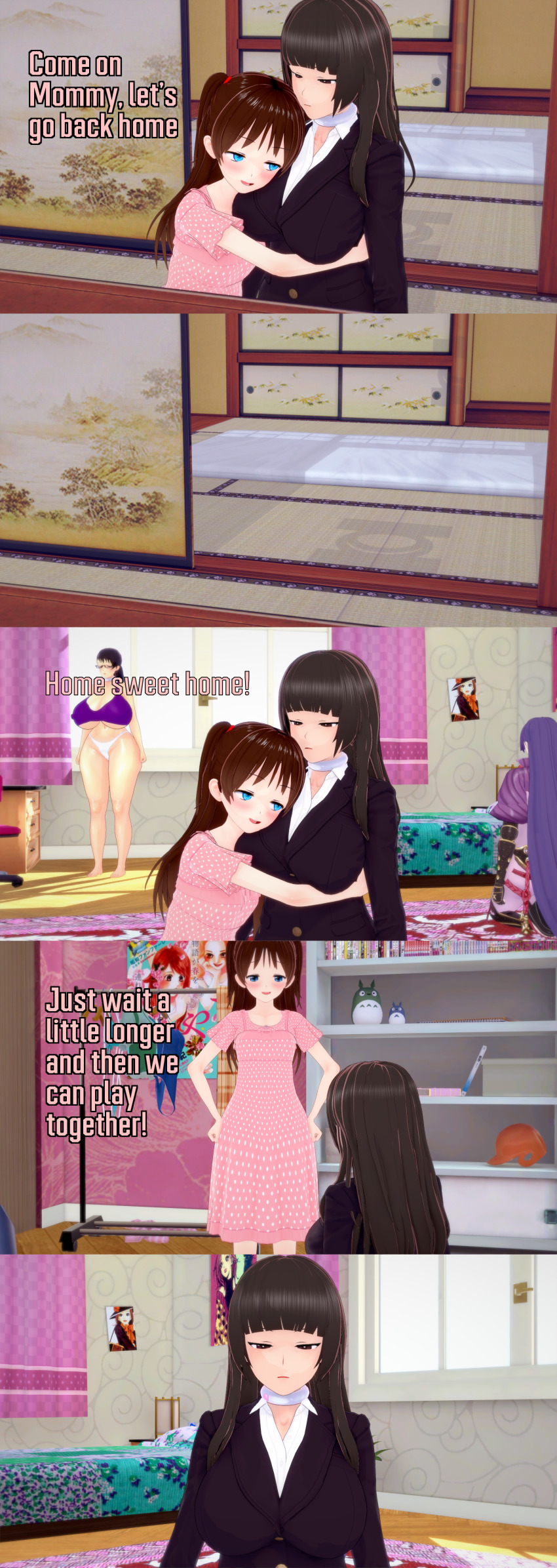 absurdres bed bedroom black_eyes black_hair blue_eyes brown_hair cattleya_(queens_blade) clothed collar dialogue empty_eyes english_text expressionless fate/grand_order fate_(series) female_only femdom femsub girls_und_panzer glasses huge_breasts long_hair milf minamoto_no_raikou multiple_girls multiple_subs panties purple_hair queens_blade shiho_nishizumi suit tank_top text underwear zenin1