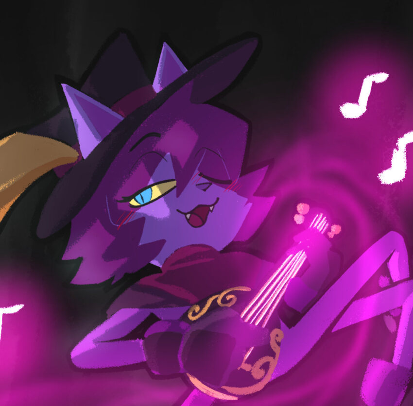 blue_eyes blush character_request crossed_legs furry hat hypnotic_music kuro-freak maffin_(kuro_freak) maledom music one_eye_open original wink yellow_sclera